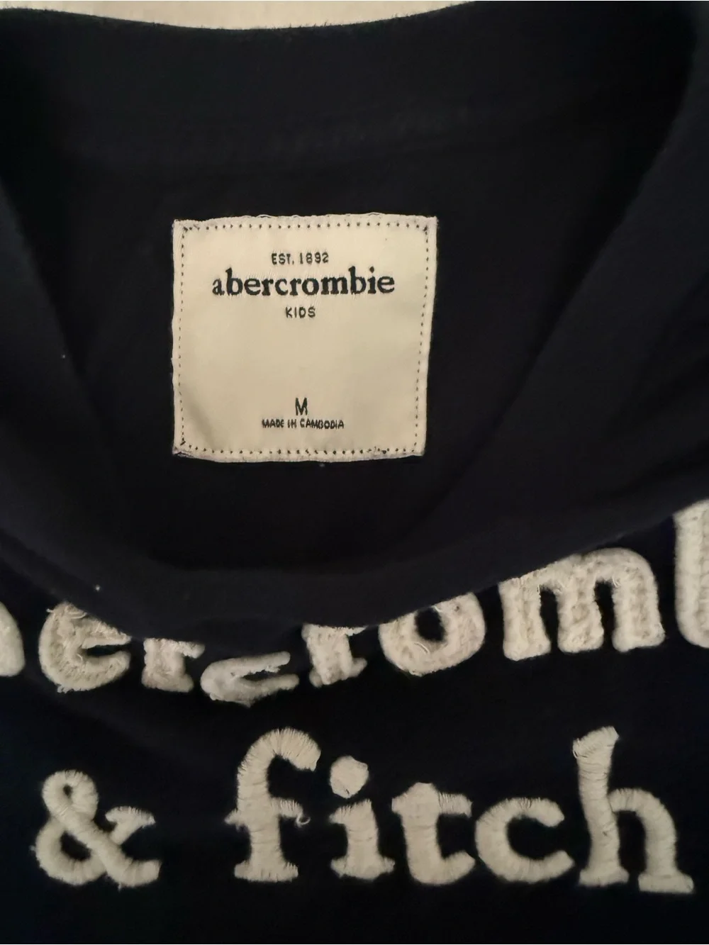 Abercrombie & Fitch Kids Navy Blue Tee with White Raised Logo